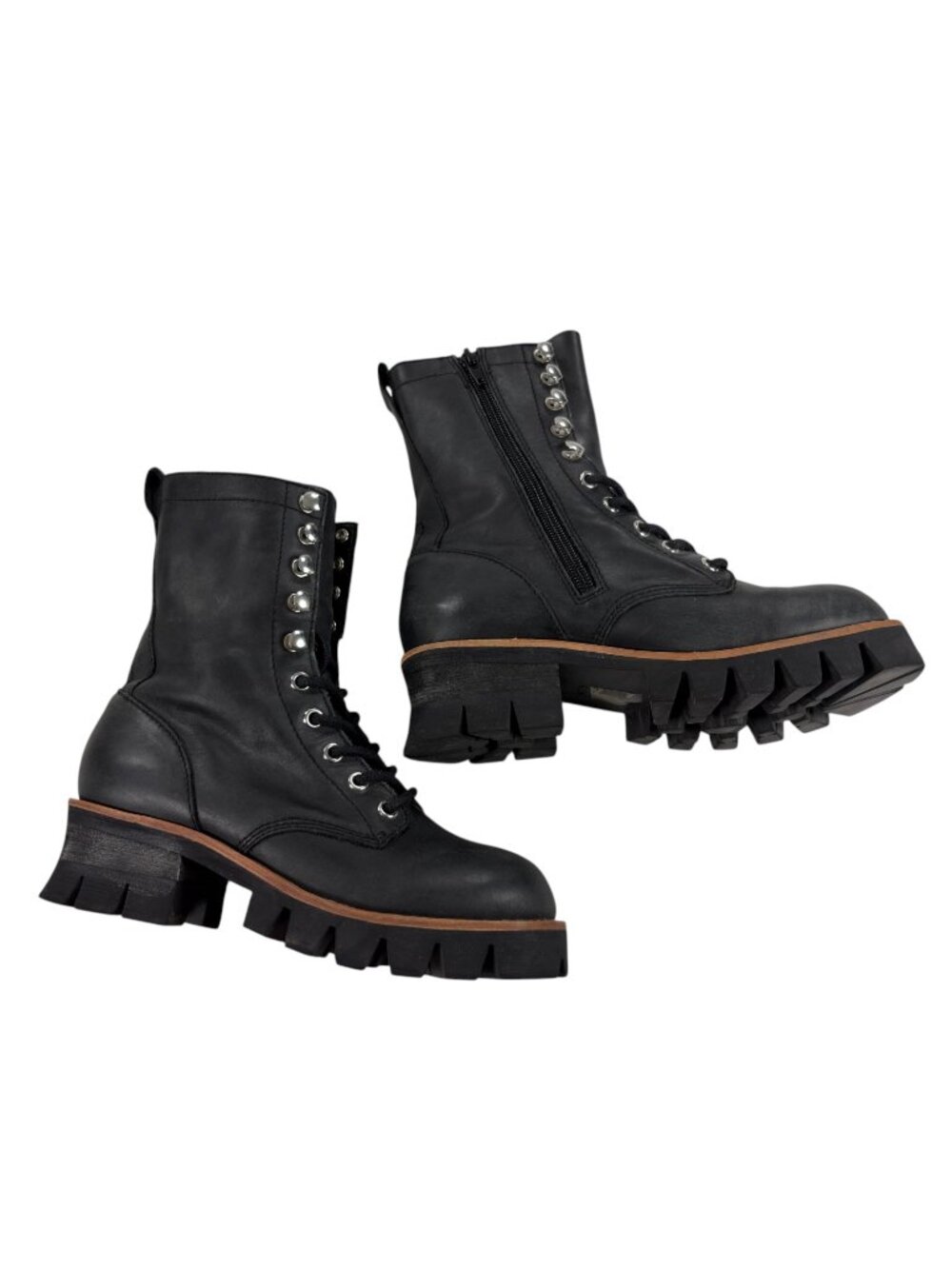 Jeffrey Campbell Sycamore Chunky Mid-Calf Combat Moto Boots Womens 6.5B Black